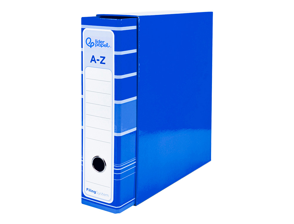 ARCHIVADOR DE PALANCA LIDERPAPEL A4 FILING SYSTEM FORRADO SIN RADO LOMO 80MM AZUL CON CAJA Y COMPRESOR METALICO