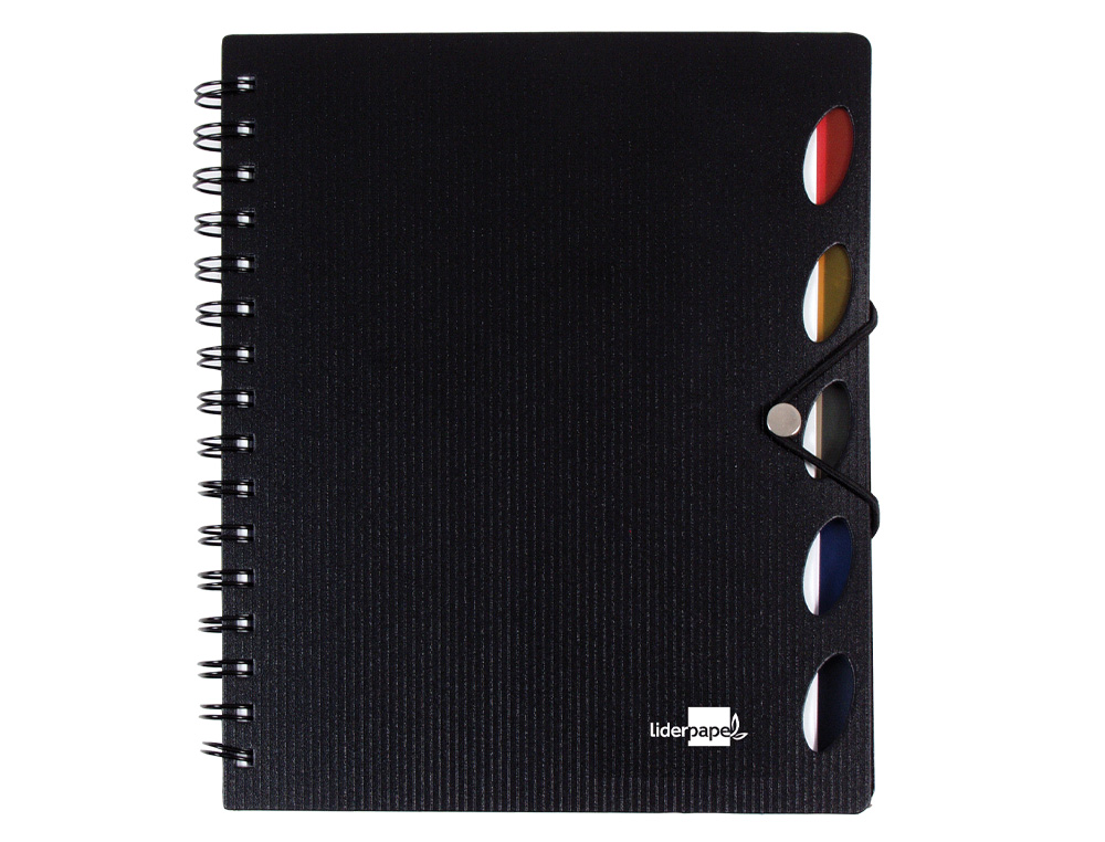 CUADERNO ESPIRAL LIDERPAPEL A5 MICRO EXECUTIVE TAPA PLASTICO 100H 80GR CUADRO 5MM 5 SE PARADORES CON GOMILLA NEGRO