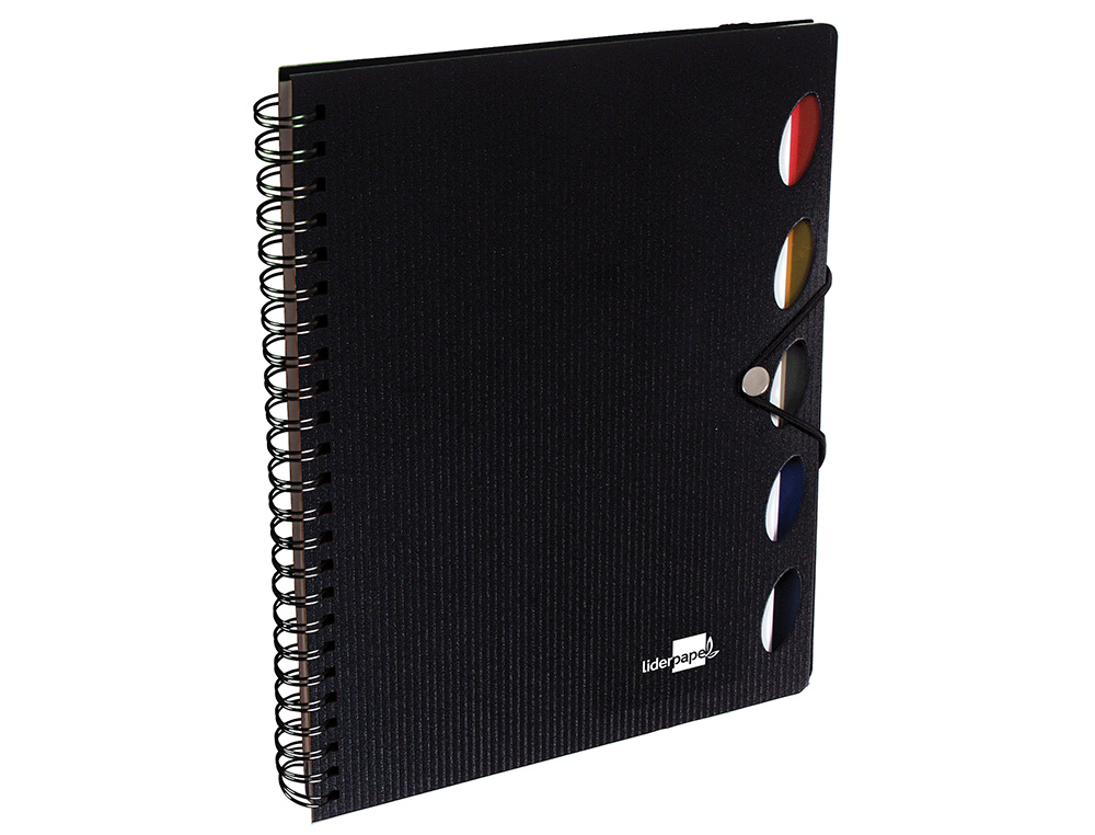 CUADERNO ESPIRAL LIDERPAPEL A5 MICRO EXECUTIVE TAPA PLASTICO 100H 80GR CUADRO 5MM 5 SE PARADORES CON GOMILLA NEGRO