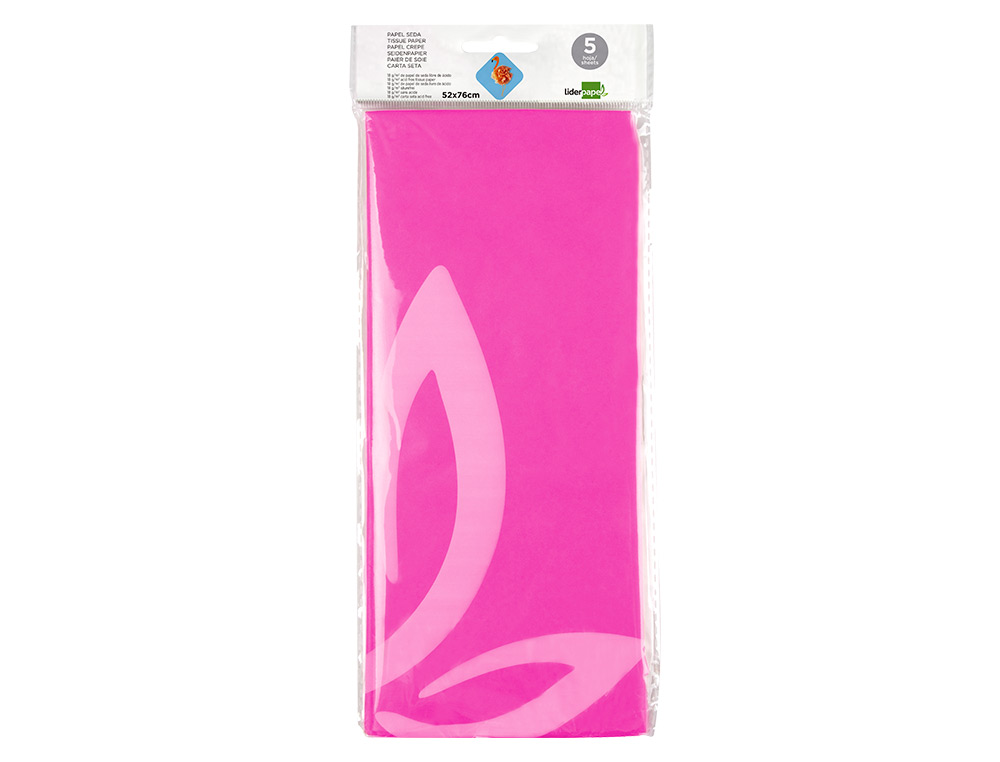 PAPEL SEDA LIDERPAPEL 52X76CM 18G/M2 BOLSA DE 5 HOJAS ROSA FUERTE