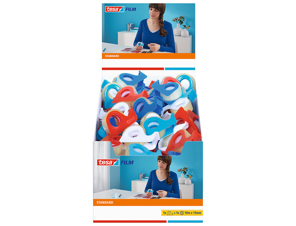 CINTA ADHESIVA TESA STANDARD CON DISPENSADOR 10 MT X 15 MM