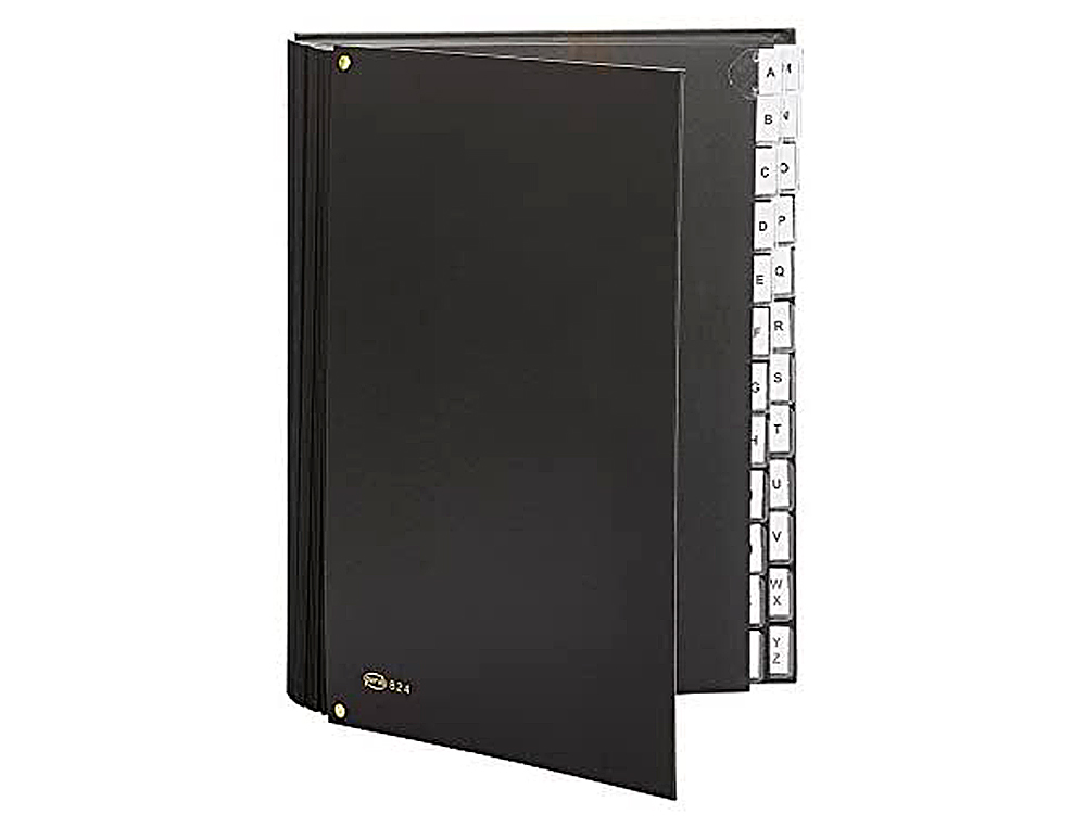 CARPETA CLASIFICADORA FUELLE PARDO CARTON COMPACTO FOLIO 24 DEPARTAMENTOS VISOR DOBLE PERSONALIZABLES COLOR NEGRO