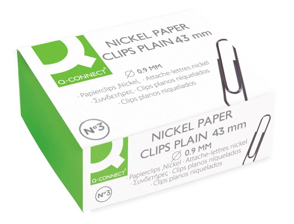 CLIPS NIQUELADOS Q-CONNECT Nº3 43 MM CAJA DE 100 UNIDADES