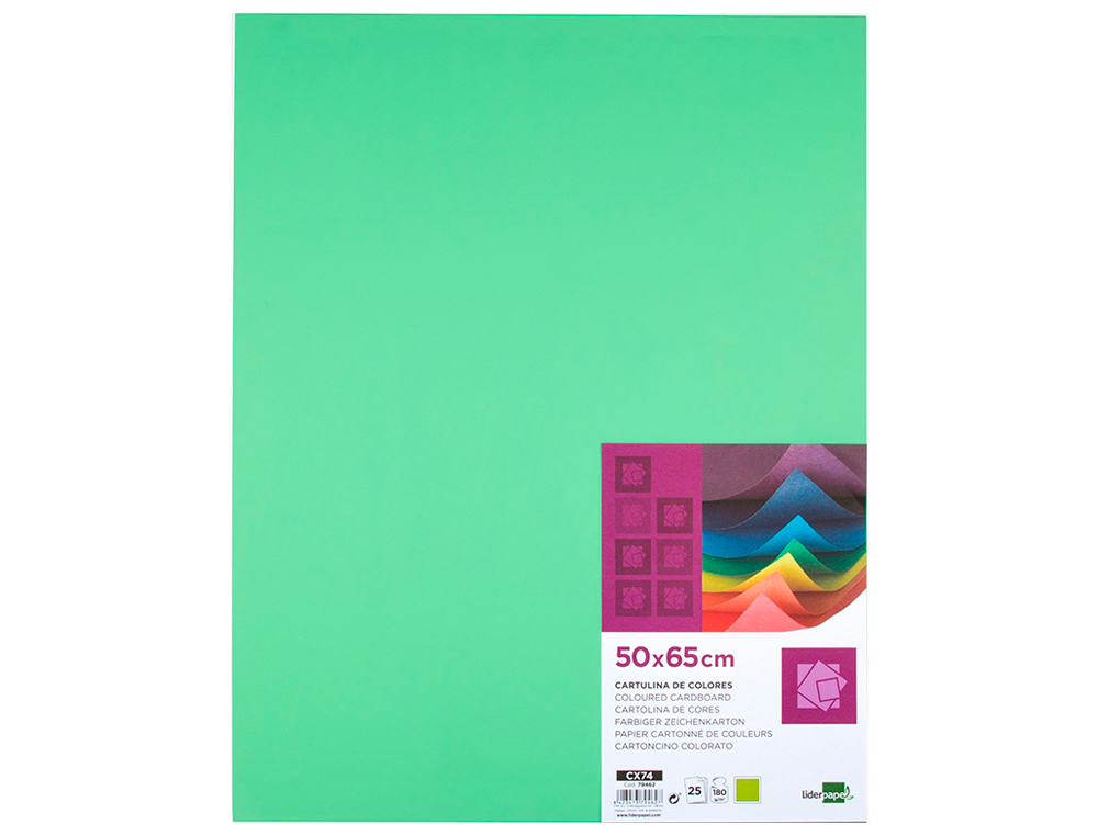 CARTULINA LIDERPAPEL 50X65 CM 180G/M2 VERDE HIERBA PAQUETE DE 25 HOJAS