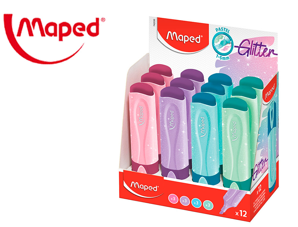 ROTULADOR MAPED FLUORESCENTE PEPS PASTEL CON GLITTER COLORES SURTIDOS