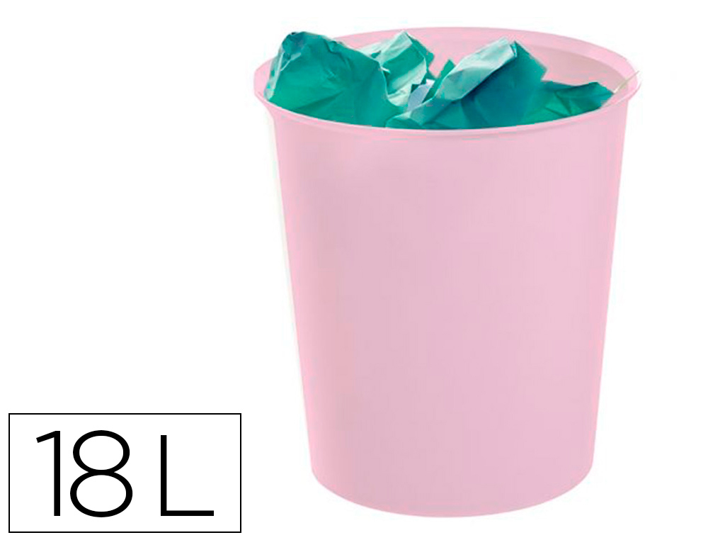 PAPELERA PLASTICO ARCHIVO 2000 ECOGREEN 100% RECICLADA 18 LITROS COLOR ROSA PASTEL 290X310 MM