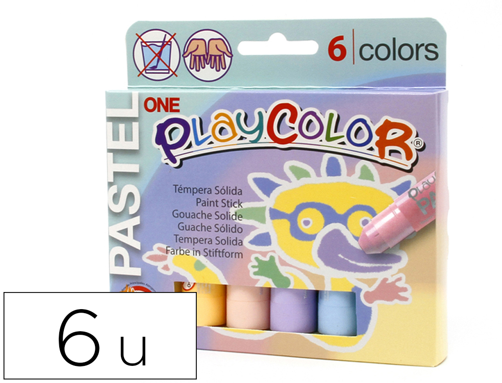 TEMPERA SOLIDA EN BARRA PLAYCOLOR PASTEL ONE CAJA DE 6 UNIDADES COLORES SURTIDOS