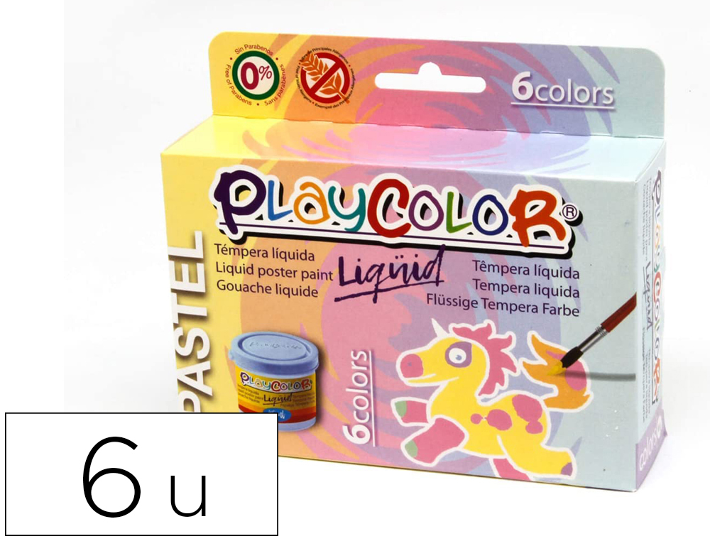 TEMPERA LIQUIDA PLAYCOLOR LIQUID PASTEL 40 ML CAJA DE 6 UNIDADES COLORES SURTIDOS