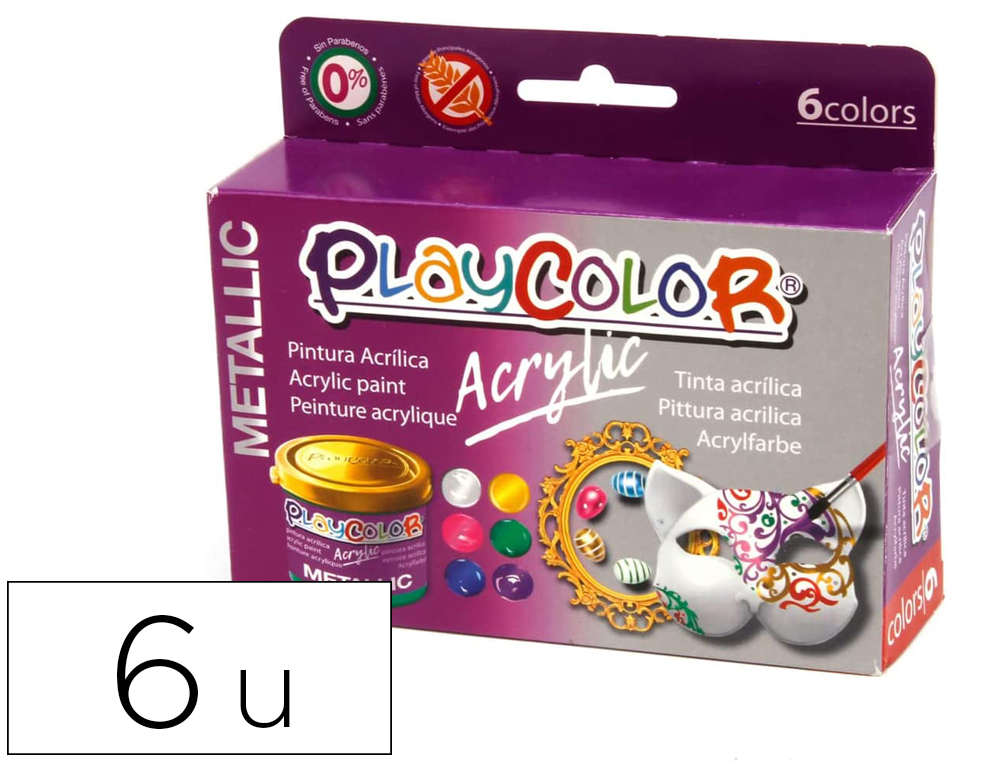 PINTURA ACRILICA PLAYCOLOR ACRYLIC METALLIC 40 ML CAJA DE 6 UNIDADES COLORES SURTIDOS