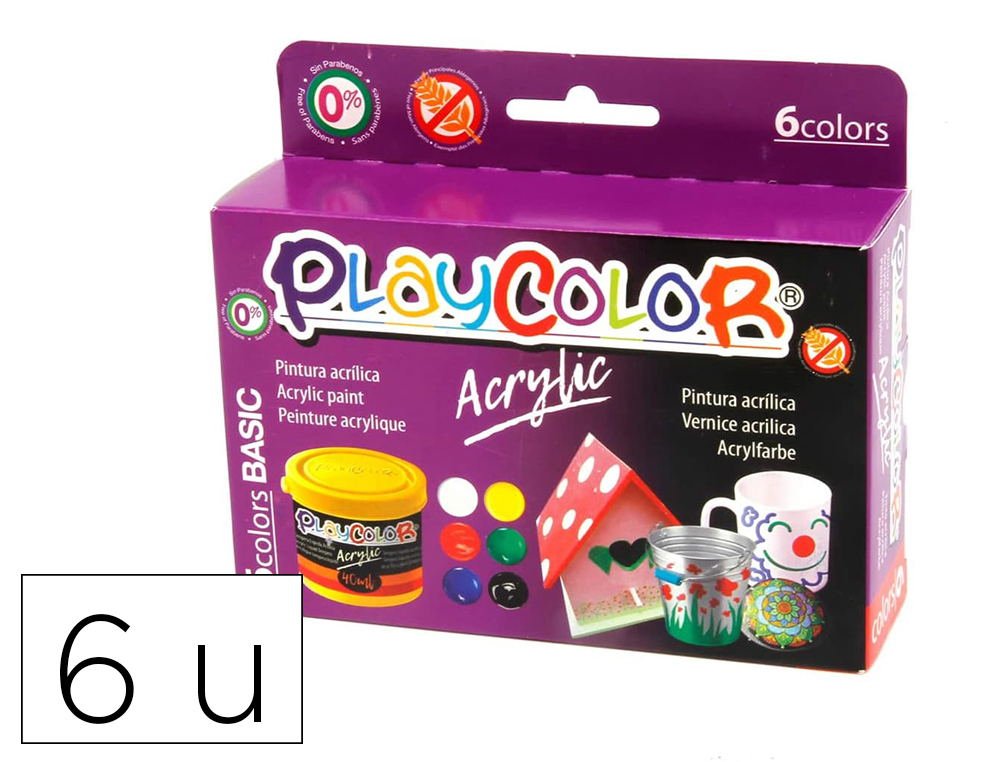 PINTURA ACRILICA PLAYCOLOR PASTEL BOTE 40 ML CAJA DE 6 UNIDADES COLORES SURTIDOS