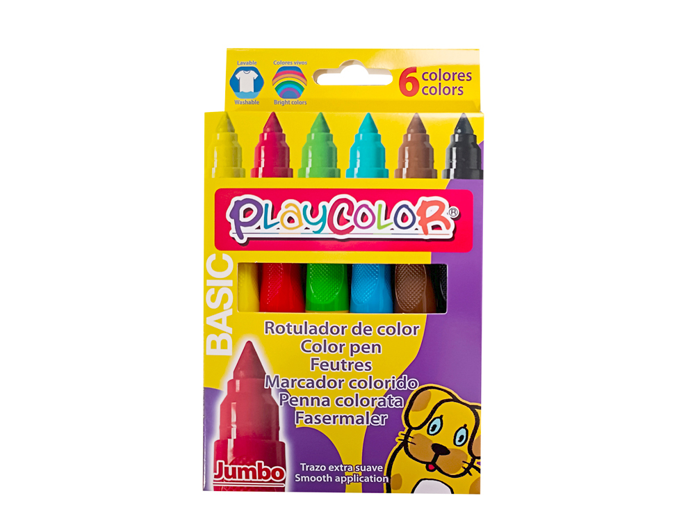 ROTULADOR PLAYCOLOR MAXI JUMBO BASIC CAJA DE 6 UNIDADES COLORES SURTIDOS