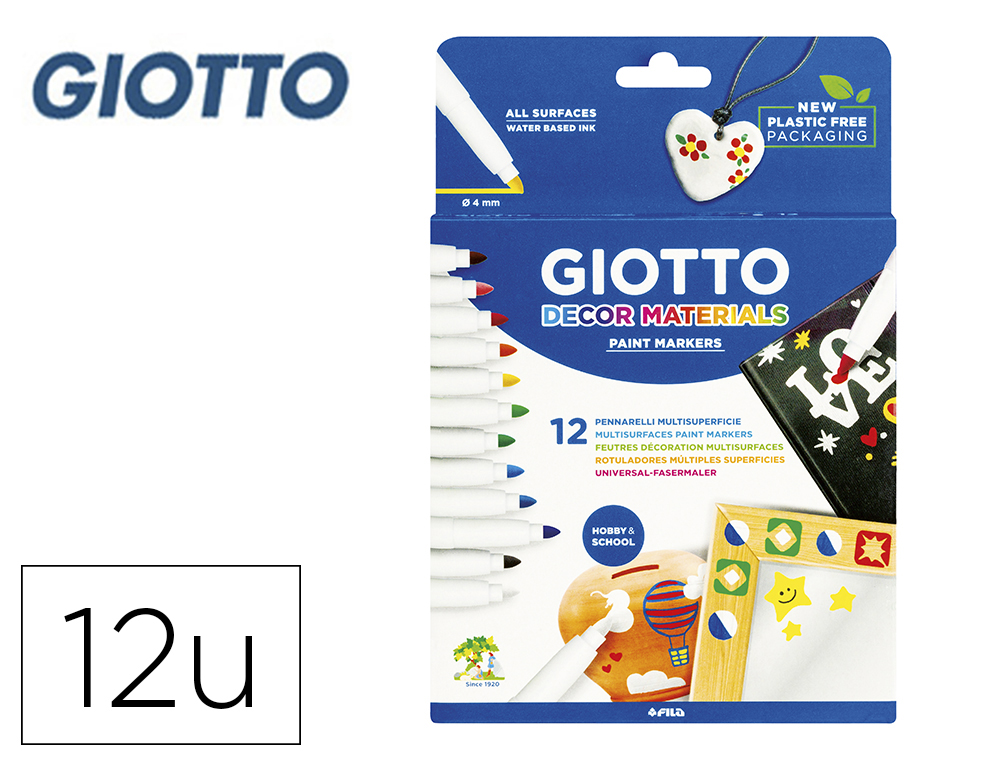 ROTULADOR GIOTTO DECOR MATERIALS CAJA DE 12 UNIDADES COLORES SURTIDOS