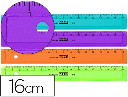 REGLA M+R 16 CM PLASTICO GRADUADA Y BISELADA COLORES SURTIDOS
