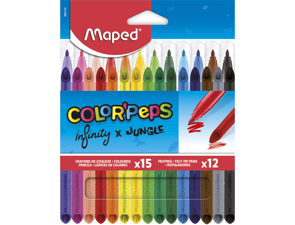 SET ROTULADORES MAPED COLOR PEPJUNGLE 12 COLORES + 15 LAPICES DE COLORES INFINITY SURTIDOS