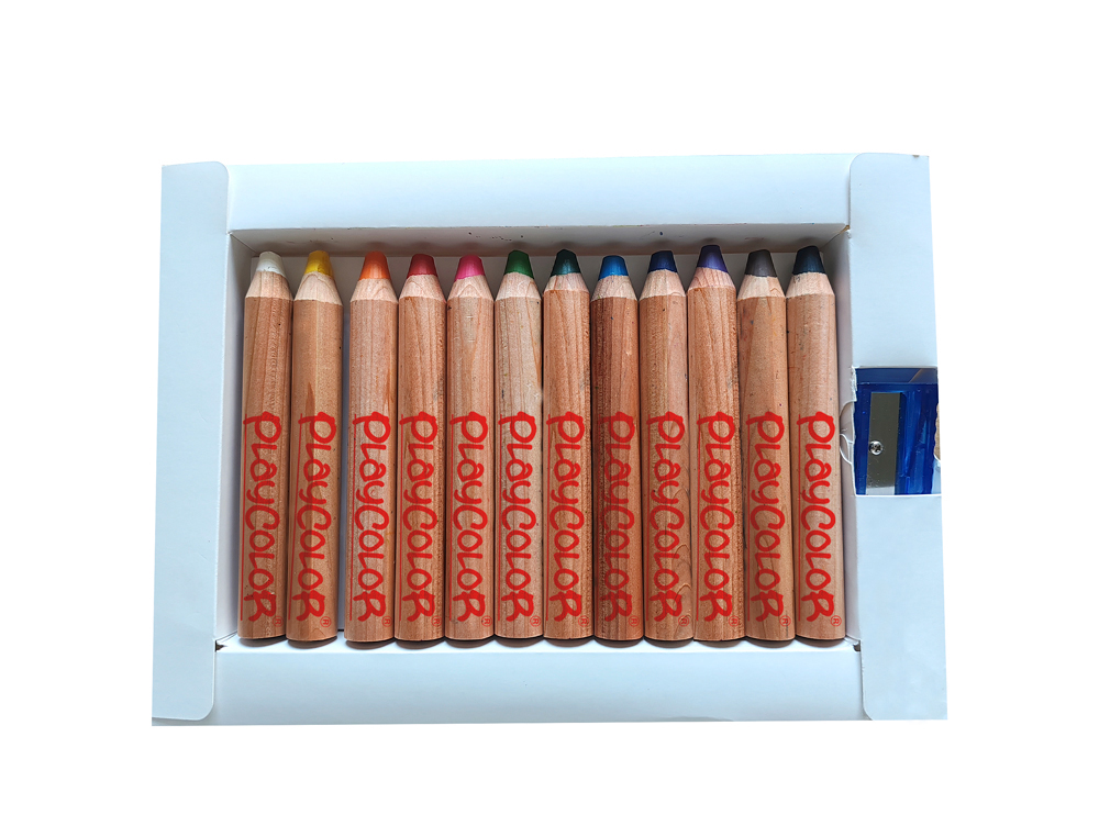 LAPICES DE COLORES PLAYCOLOR MAXI BASIC CON SACAPUNTAS CAJA DE 12 UNIDADES COLORES SURTIDOS