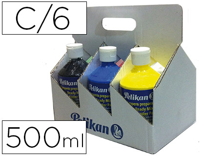 TEMPERA PELIKAN ESCOLAR 500 ML ESPECIAL COLEGIO PACK 6 BOTELLAS COLORES SURTIDOS